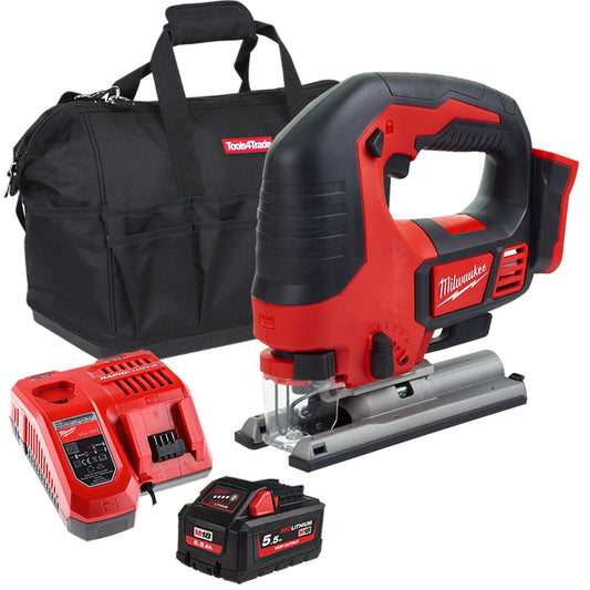 Milwaukee M18BJS-0 18V Li-ion Compact Top Handle Jigsaw with 1 x 5.5Ah Battery Charger & Bag