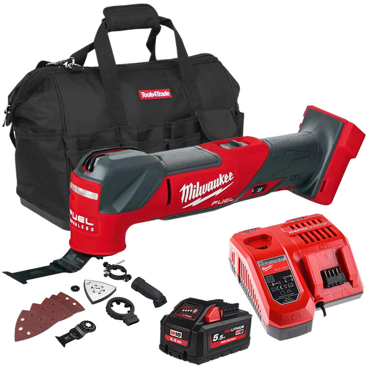 Milwaukee M18FMT-0 18v Fuel Brushless Multi Tool with 1 x 5.5Ah Battery Charger & Bag