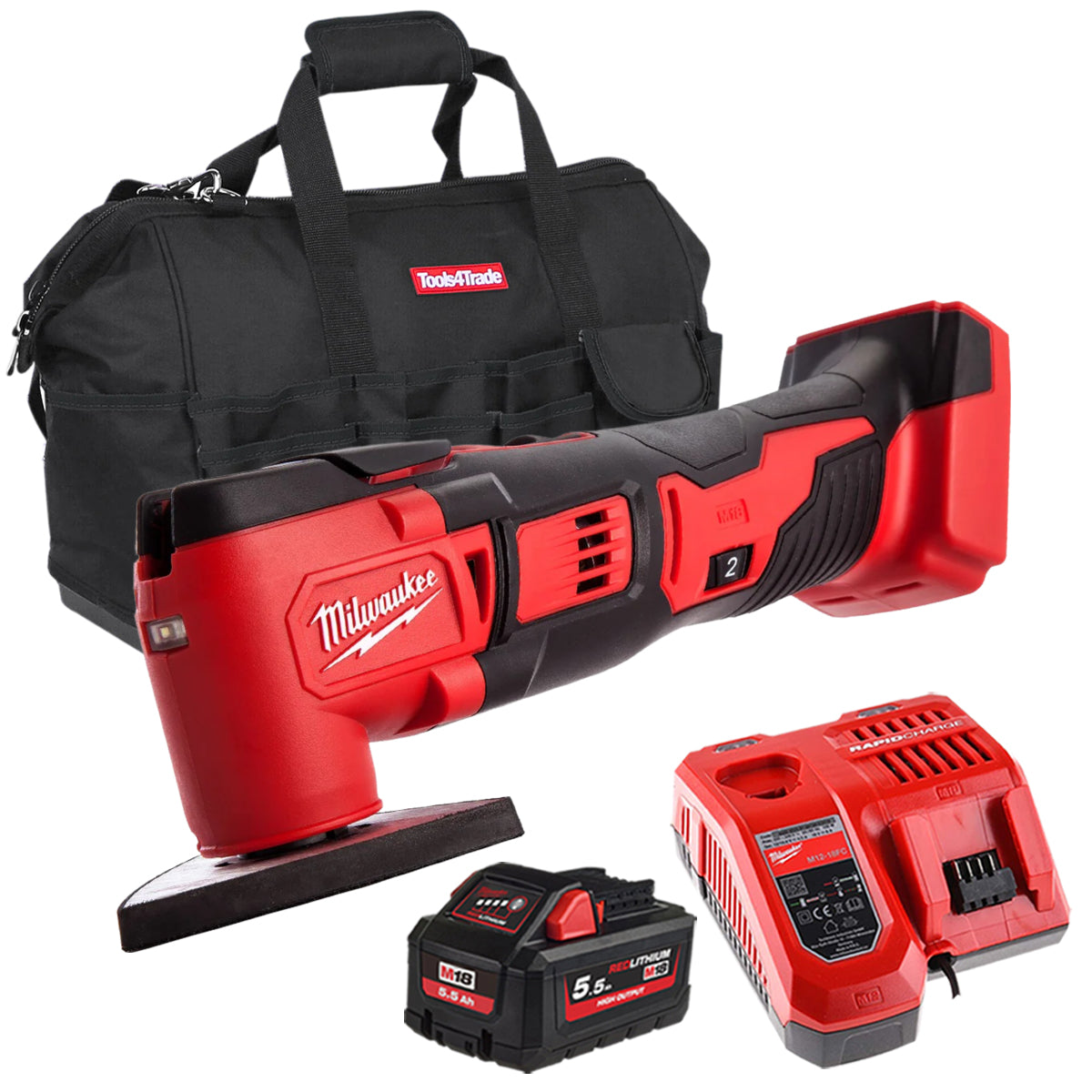 Milwaukee M18BMT-0 M18 18V Compact Multi Tool with 1 x 5.5Ah Battery Charger & Bag