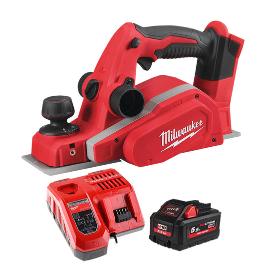 Milwaukee M18BP-0 18V Li-ion Cordless 82mm Compact Planer with 1 x 5.5Ah Battery & Charger