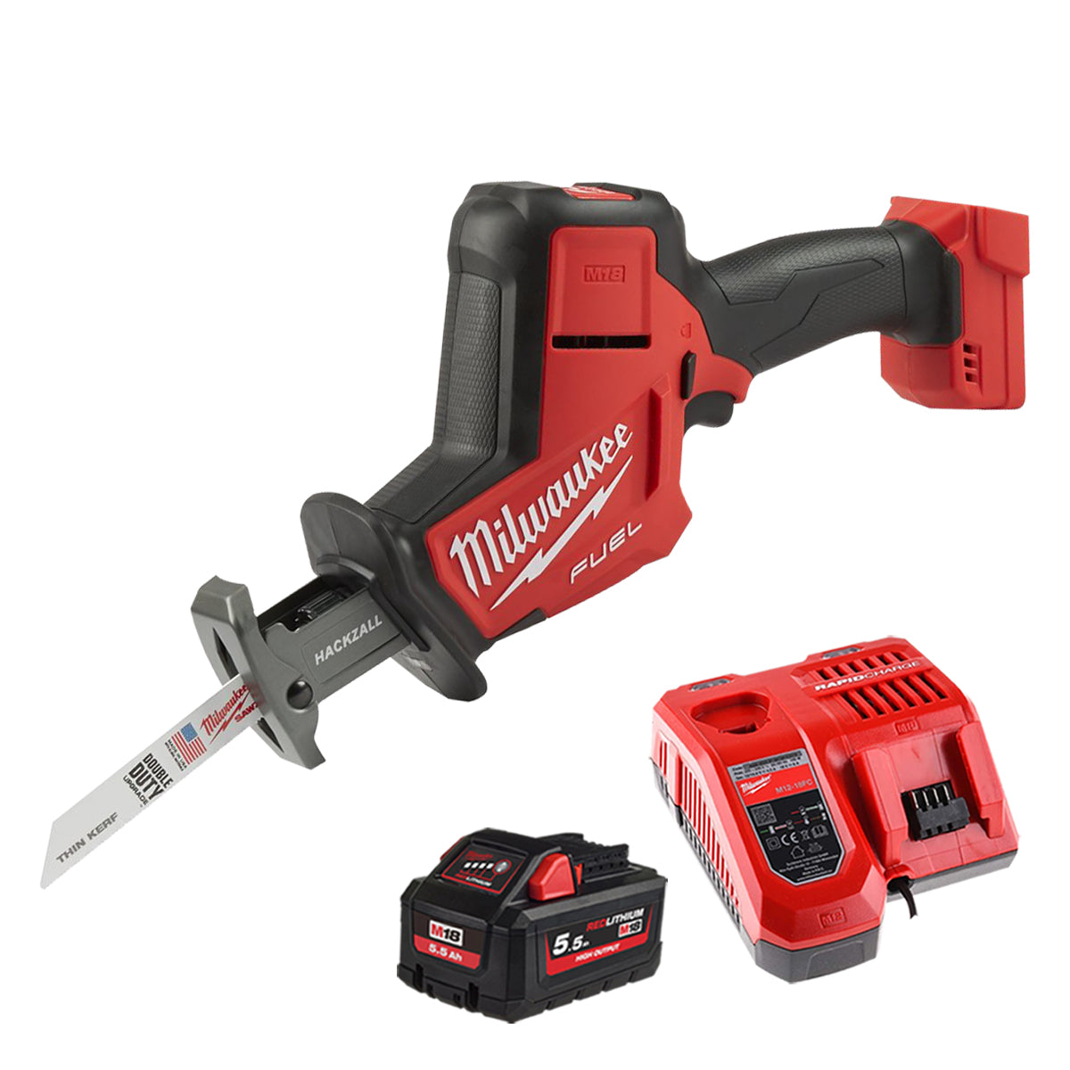 Milwaukee M18FHZ-0 18V Fuel Brushless Hackzall Reciprocating Saw with 1 x 5.5Ah Battery & Charger