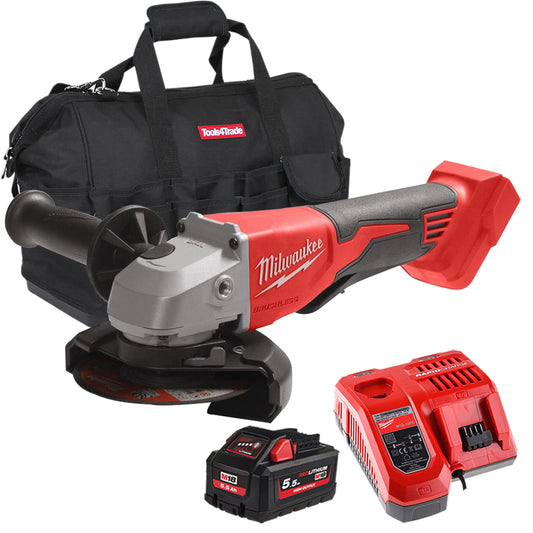 Milwaukee M18BLSAG115XPD-0 18V 115mm Brushless Angle Grinder with 1 x 5.5Ah Battery Charger & Bag