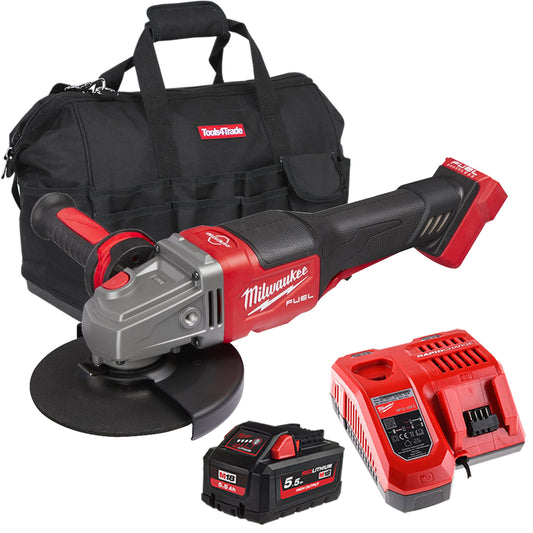 Milwaukee M18BLSAG125XPD-0 18V 125mm Brushless Angle Grinder with 1 x 5.5Ah Battery Charger & Bag