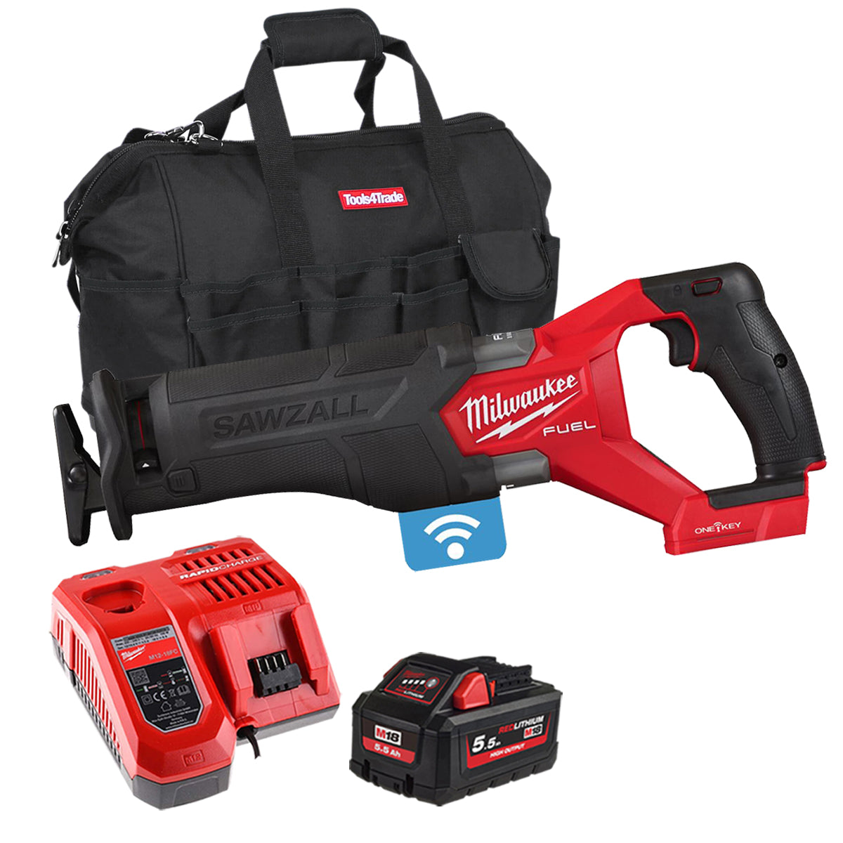 Milwaukee M18ONEFSZ-0X 18V Fuel Brushless Sawzall Reciprocating Saw with 1 x 5.5Ah Battery Charger & Bag