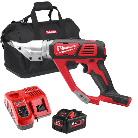 Milwaukee M18BMS12-0 18V 1.2mm Metal Shear with 1 x 5.5Ah Battery Charger & Bag