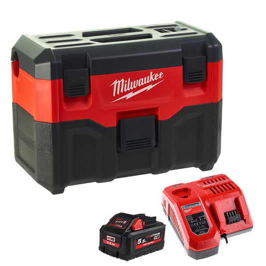 Milwaukee M18VC2-0 M18 18v Wet and Dry Vacuum cleaner with 1 x 5.5Ah Battery & Charger