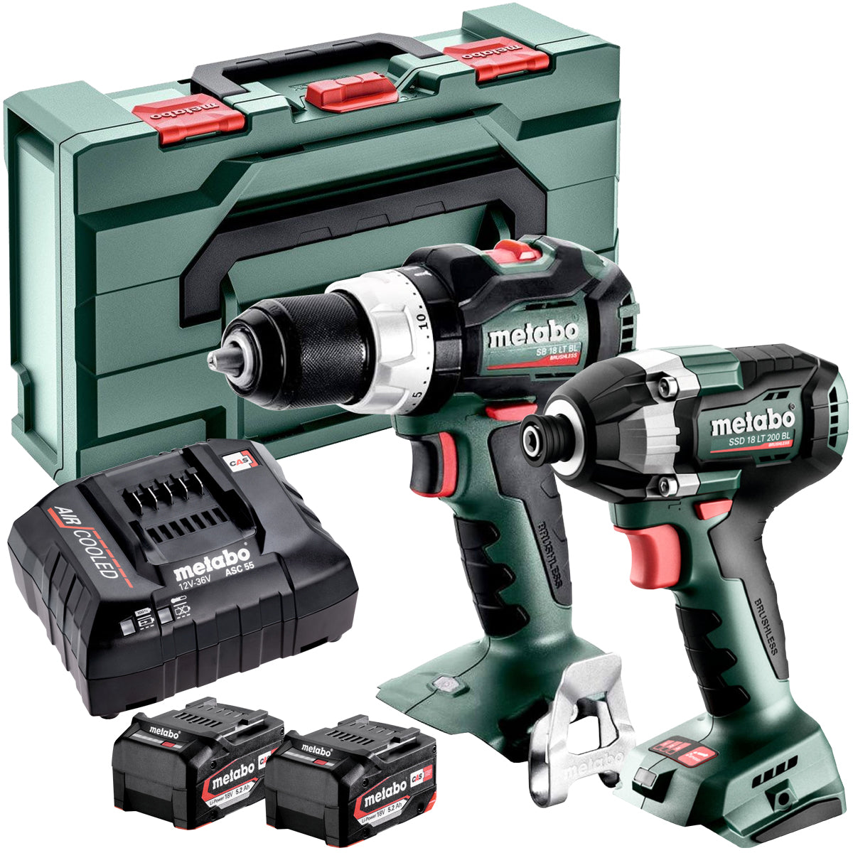 Metabo Combo Set 2.8.8 18V Brushless Hammer Drill & Impact Driver with 2 x 5.2Ah Batteries, Charger in Case