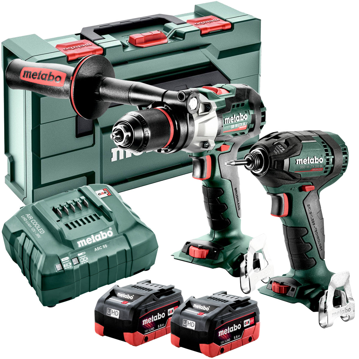 Metabo Combo Set 2.1.15 18V Brushless Hammer Drill & Impact Driver with 2 x 5.5Ah Batteries, Charger in Case