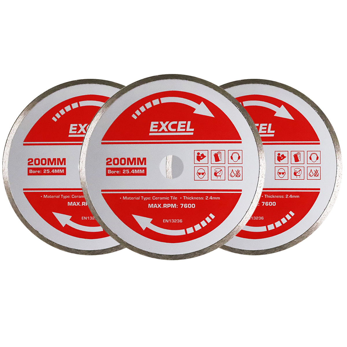 Excel 200mm Wet Tile Cutting Diamond Blade Pack of 3