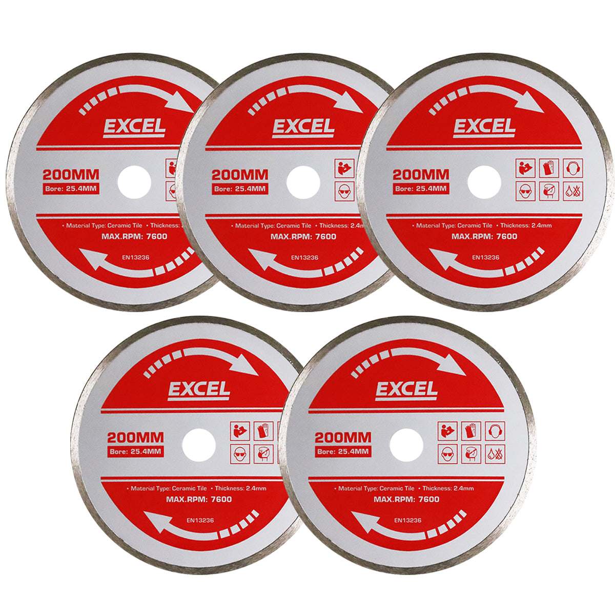 Excel 200mm Wet Tile Cutting Diamond Blade Pack of 5