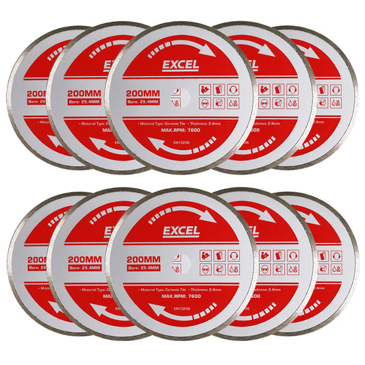 Excel 200mm Wet Tile Cutting Diamond Blade Pack of 10