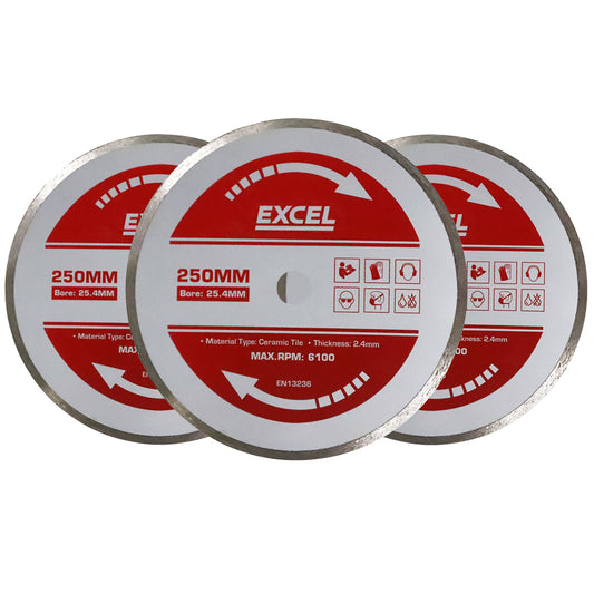 Excel 250mm Wet Tile Cutting Diamond Blade Pack of 3