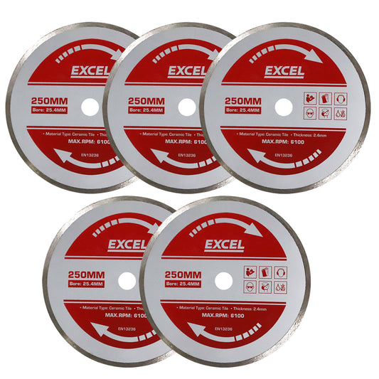 Excel 250mm Wet Tile Cutting Diamond Blade Pack of 5