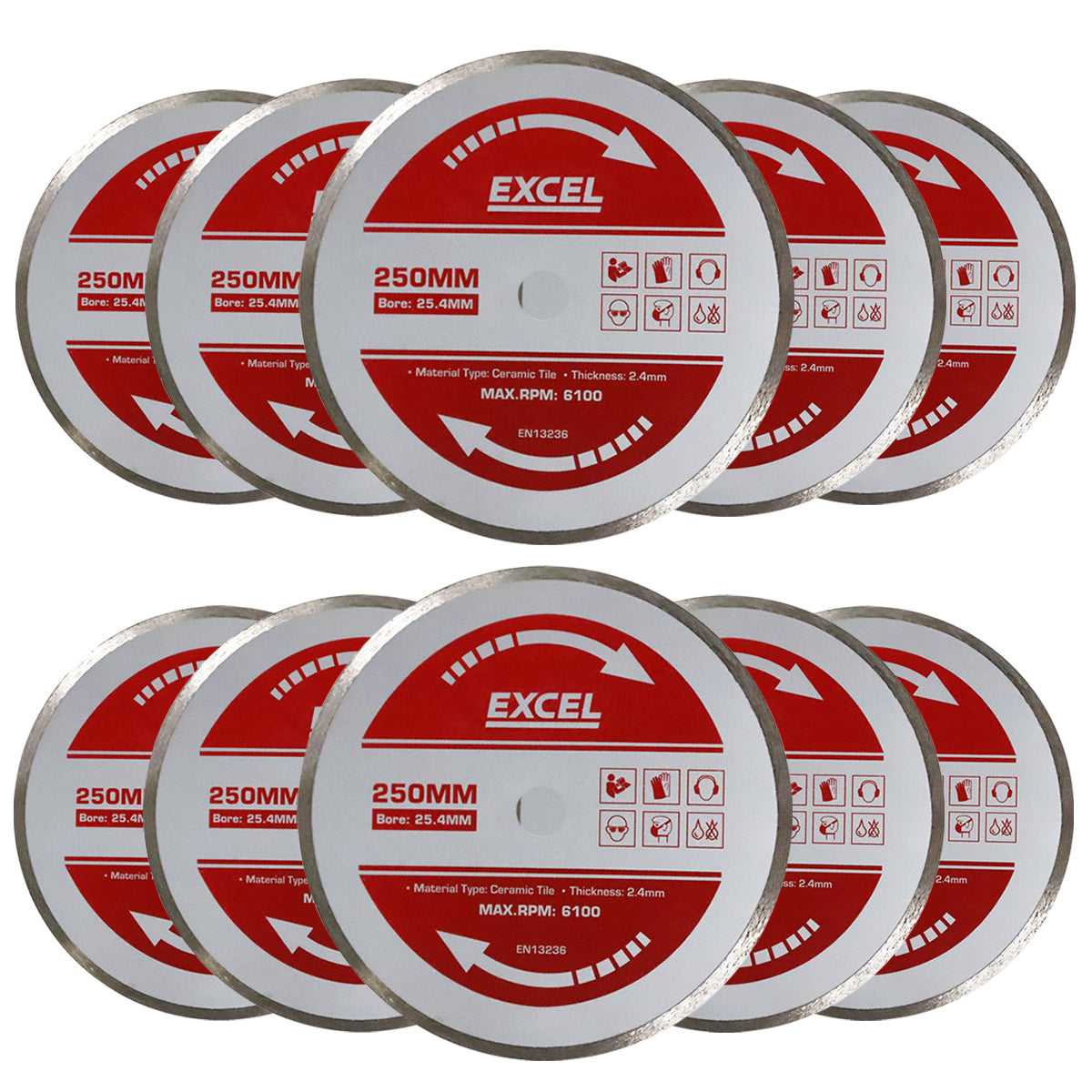 Excel 250mm Wet Tile Cutting Diamond Blade Pack of 10