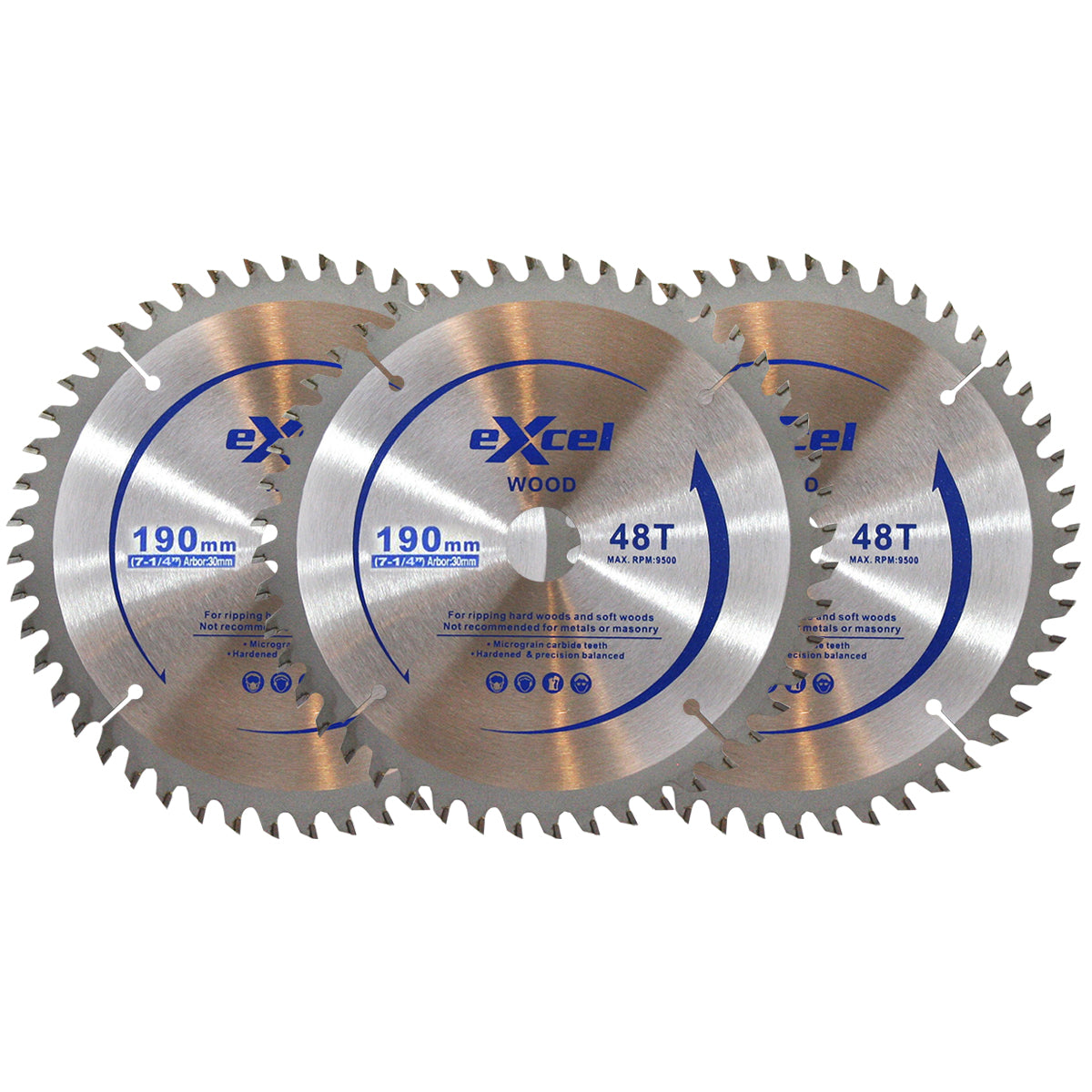 Excel TCT Circular Saw Blade 190mm 48 Tooth for Wood Pack of 3