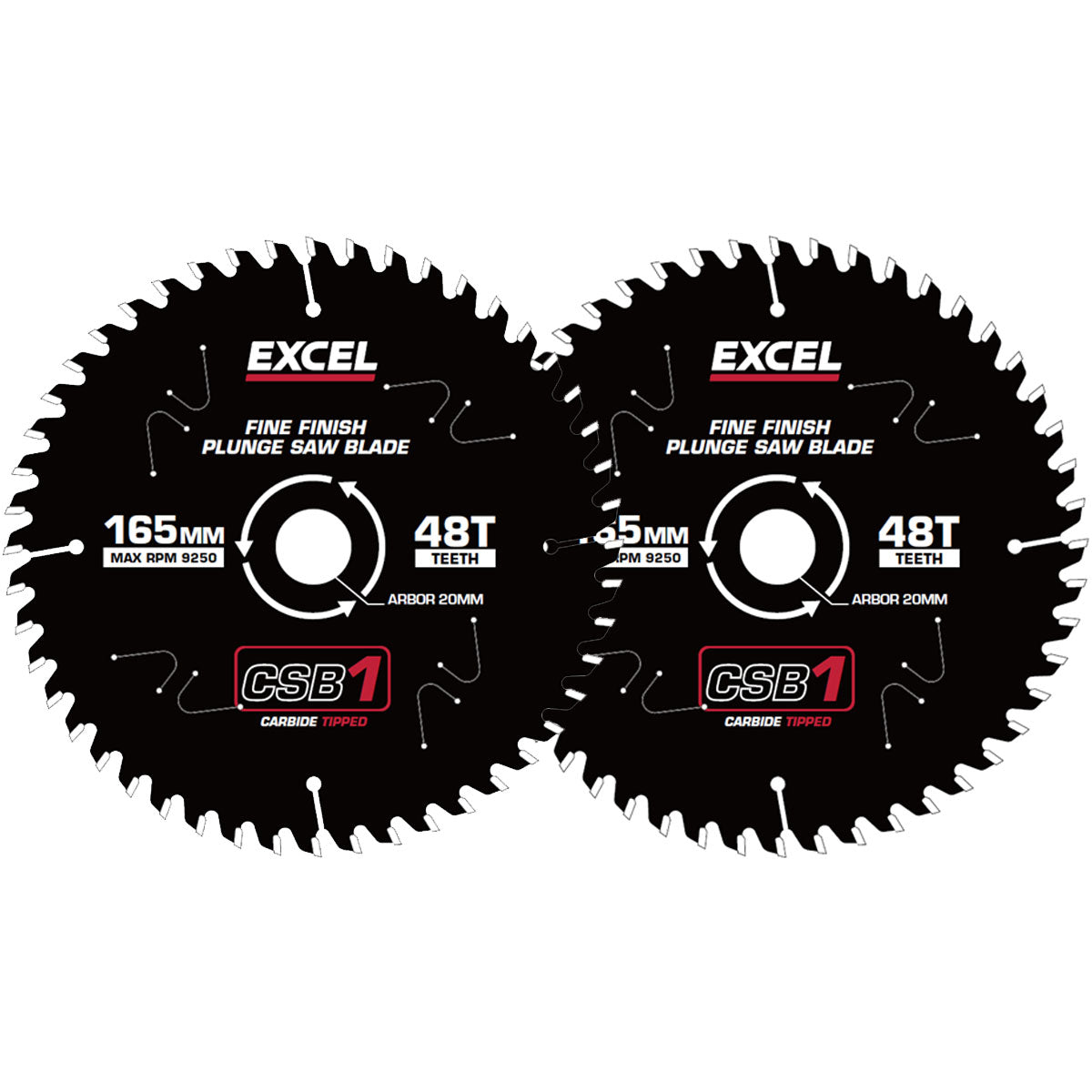 Excel 165mm Plunge Saw Blade 48T with Teflon Coating Pack of 2