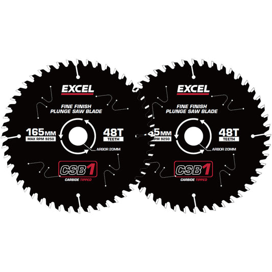 Excel 165mm Plunge Saw Blade 48T with Teflon Coating Pack of 2