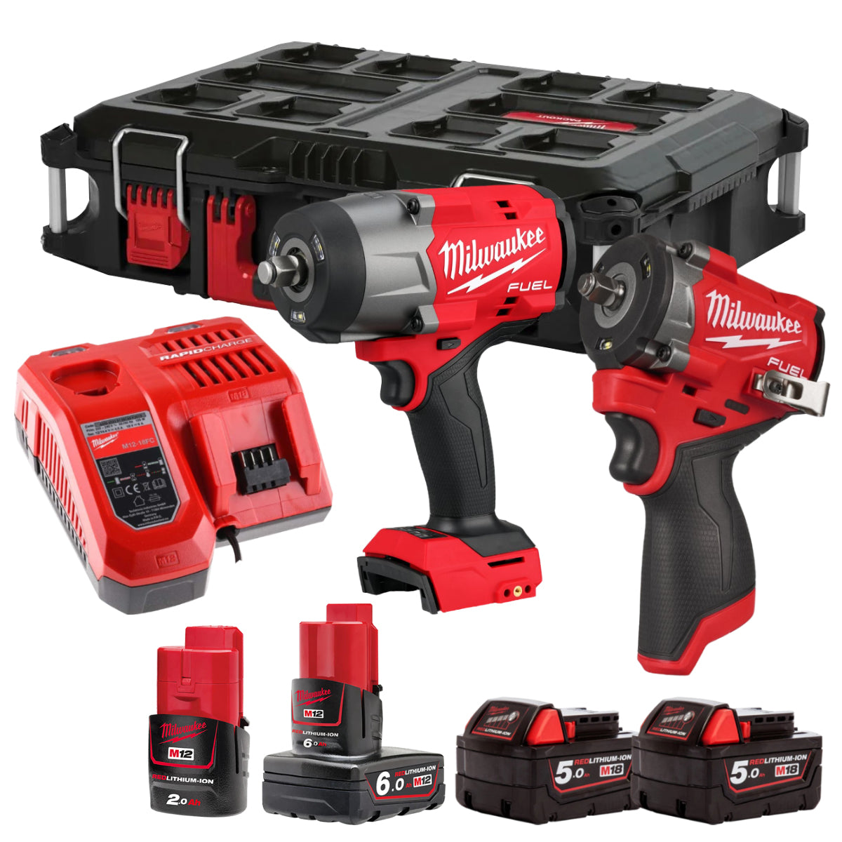 Milwaukee M18FPP2AQ2-564P M18 & M12 Brushless Impact Wrench Twin Pack with 4 x Batteries, Charger & Case 4933498967