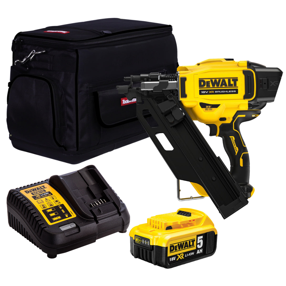 Dewalt DCN930N 18V XR Brushless 90mm First Fix Framing Nailer with 1 x 5.0Ah Battery Charger & Bag