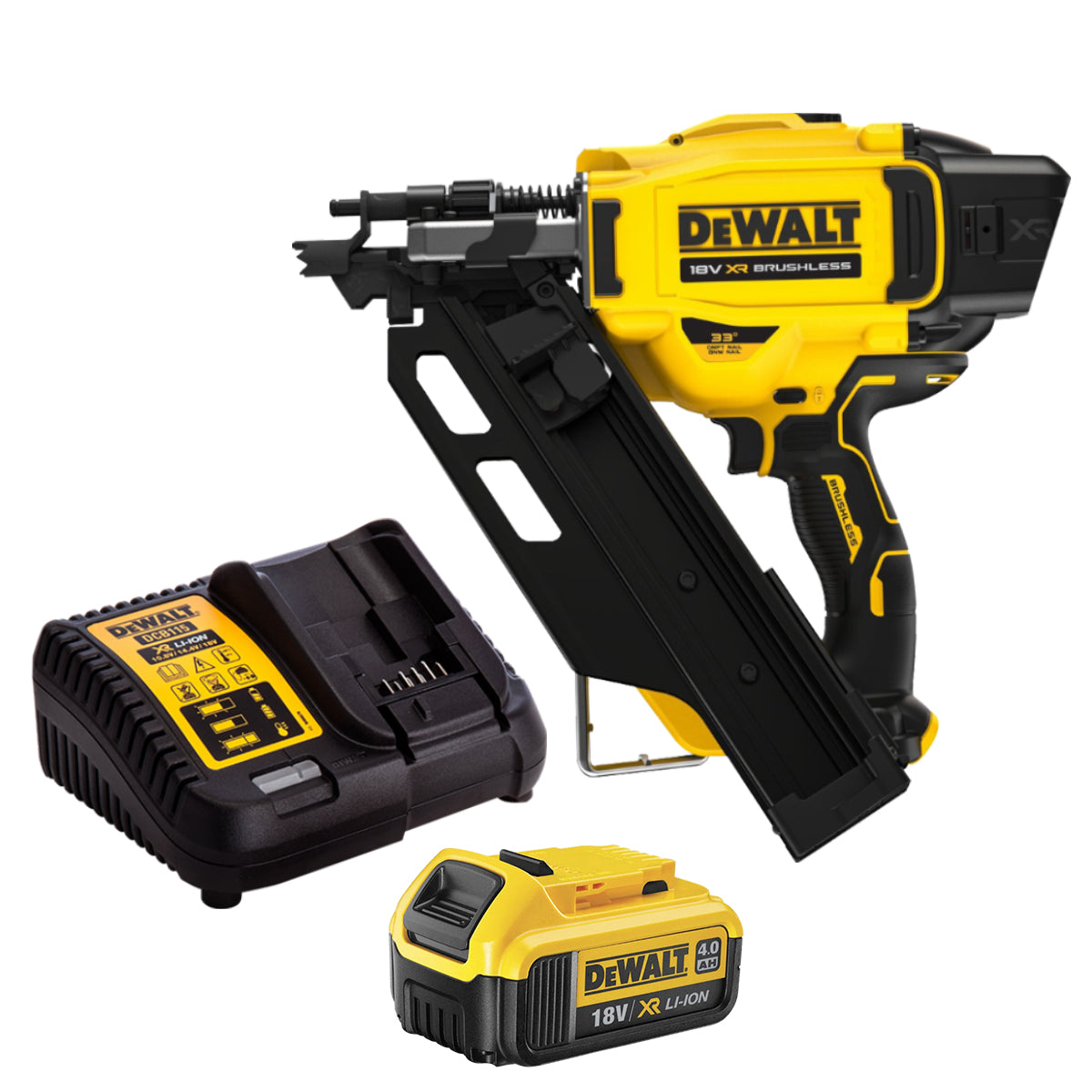 Dewalt DCN930N 18V XR Brushless 90mm First Fix Framing Nailer with 1 x 4.0Ah Battery & Charger