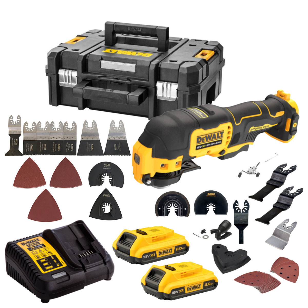 Dewalt DCS353D2 12V Brushless Oscillating Multi-Tool with 2 x 2.0Ah Battery & 74 Accessories Set