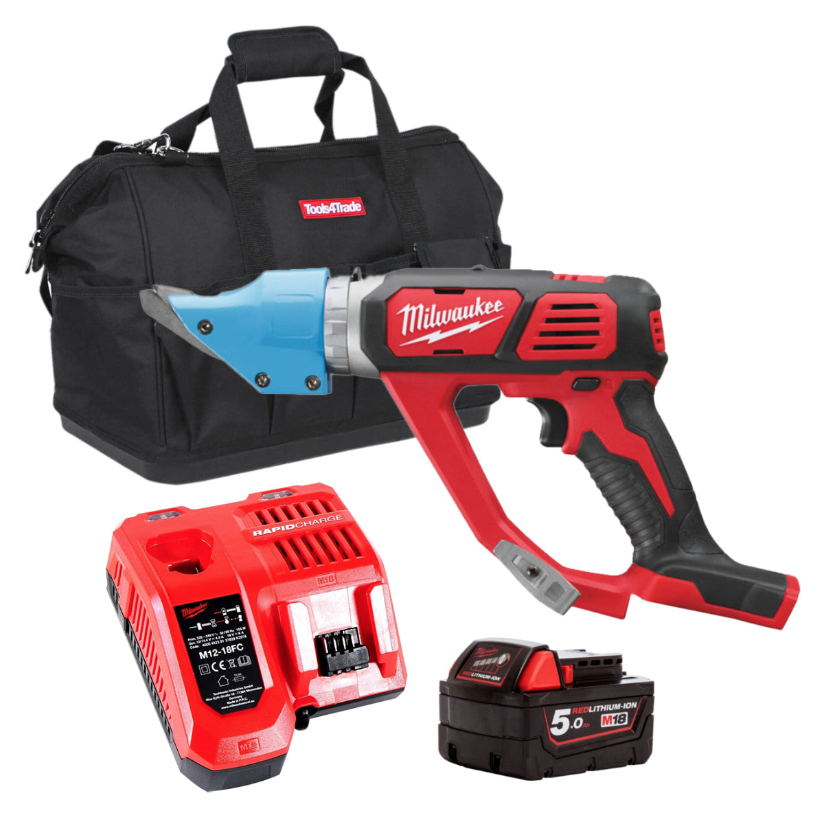 Milwaukee M18BMS20-0 18V Cordless 2.0mm Metal Shear with 1 x 5.0Ah Battery Charger & Bag