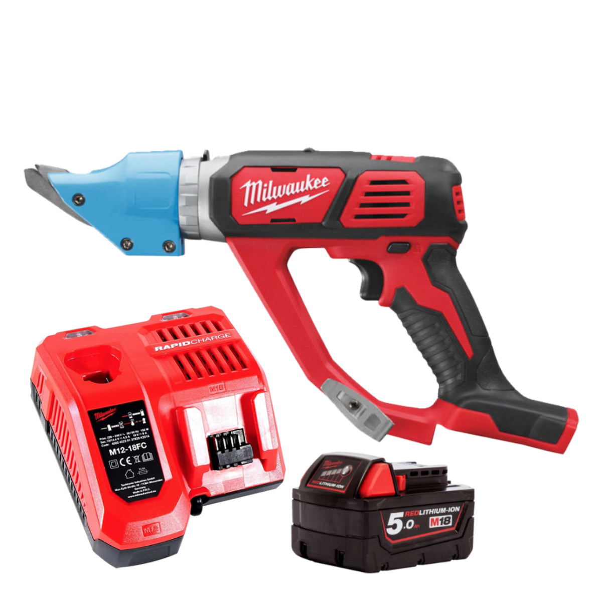 Milwaukee M18BMS20-0 18V Cordless 2.0mm Metal Shear with 1 x 5.0Ah Battery & Charger