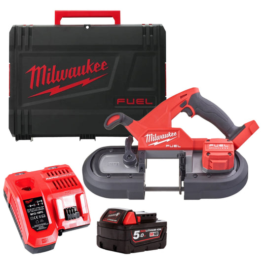 Milwaukee M18FBS85-0C 18V FUEL Brushless 85mm Compact Bandsaw with 1 x 5.0Ah Battery Charger & Case