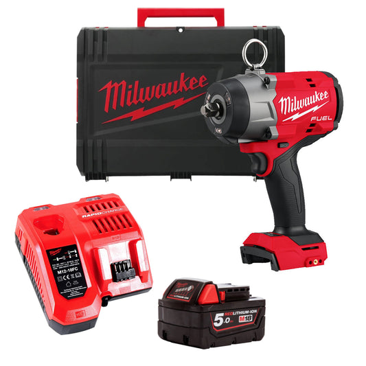 Milwaukee M18FHIW2P12-0X 18V FUEL High Torque 1/2" Impact Wrench with 1 x 5.0Ah Battery Charger & Case