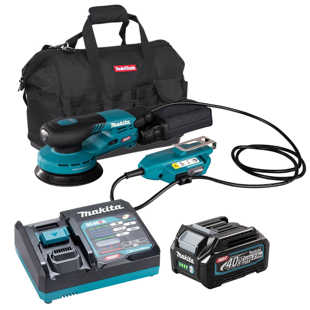 Makita BO001CGZ 40V XGT 125mm Brushless Random Orbit Sander with 1 x 2.5Ah Battery Charger & Bag