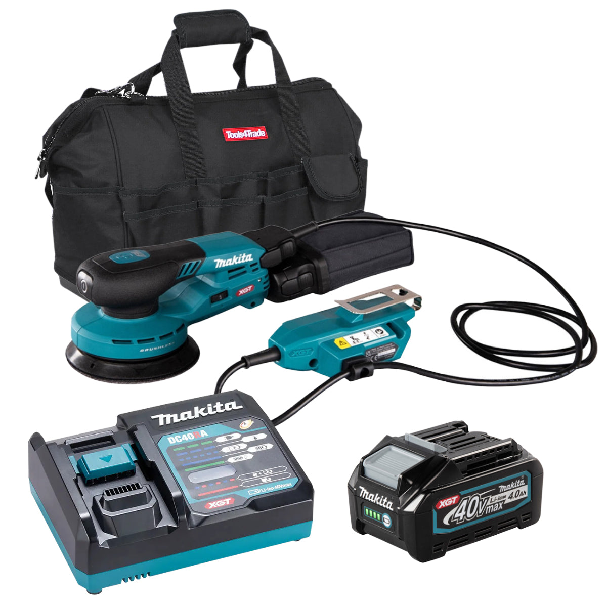 Makita BO001CGZ 40V XGT 125mm Brushless Random Orbit Sander with 1 x 4.0Ah Battery Charger & Bag