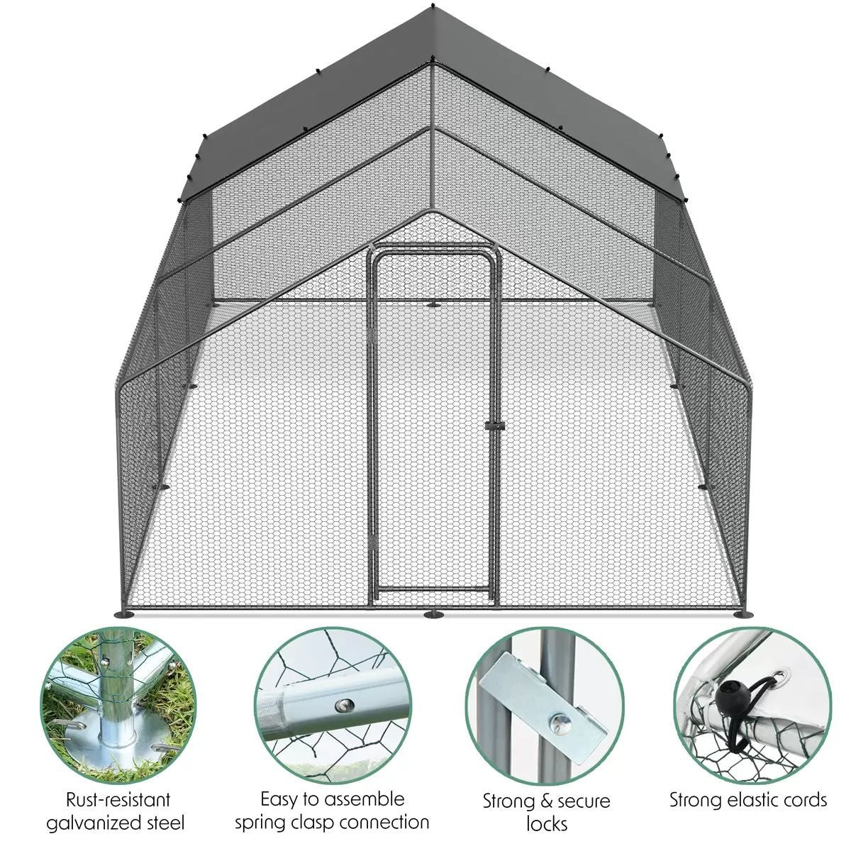 Dellonda DG280 3 x 6 x 2m Walk-In Chicken Run, Galvanized Steel, Roof Cover & PVC Coated Chicken Wire