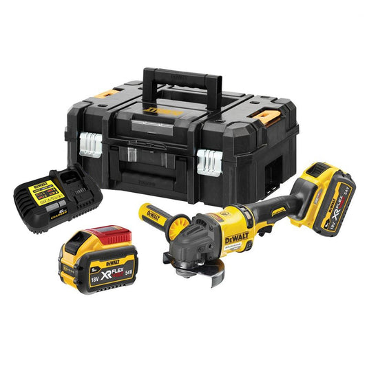 Dewalt DCG418X2 54V FlexVolt Brushless 125mm Angle Grinder with 2 x 9.0Ah Battery Charger & Case