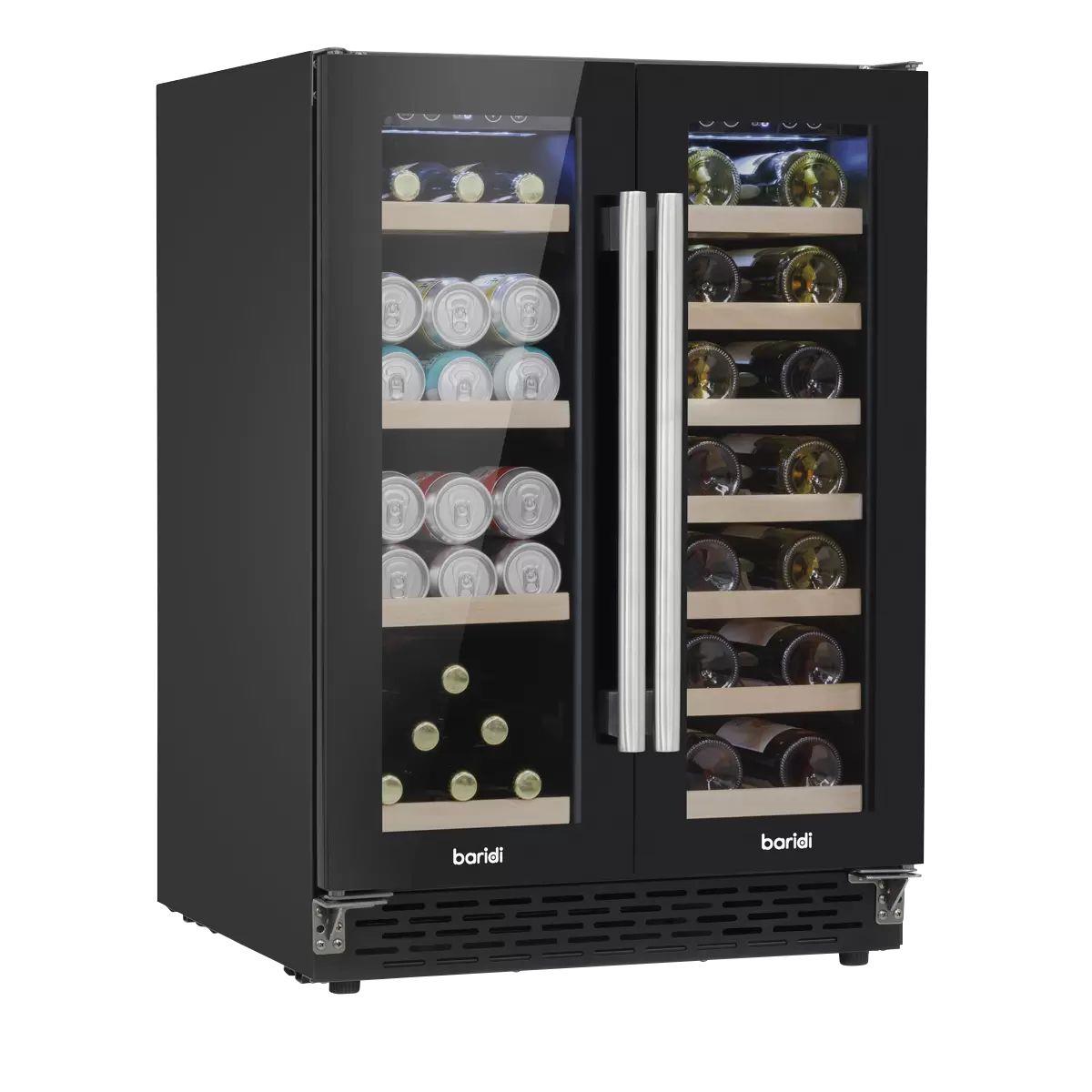 Sealey DH96 Baridi 40 Bottle/120 Can Dual Zone Undercounter/Freestanding Wine & Drinks Fridge Black 230V