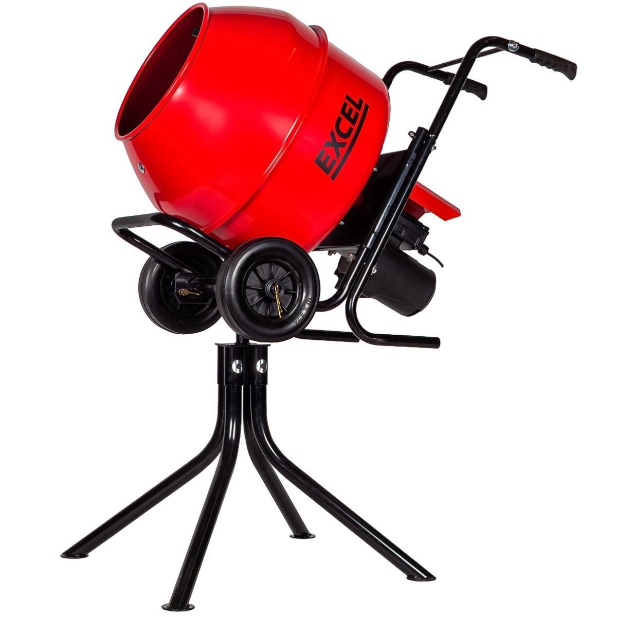 Excel 134L Portable Cement Mixer 240V/370W with Wheels & 100L Wheelbarrow Green HDPE Tray