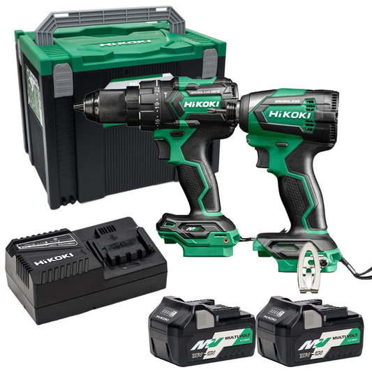 Hikoki KC18DEJAZ 18V Brushless Combi Drill & Impact Driver Twin Kit with 2 x 5.0Ah Batteries, Charger & Case