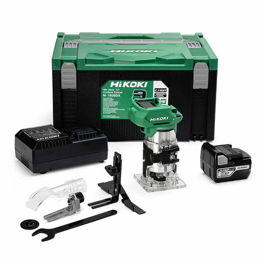 Hikoki M1808DAJPZ 18V Brushless 1/4" Router Trimmer with 1 x 5.0Ah Battery Charger & Case