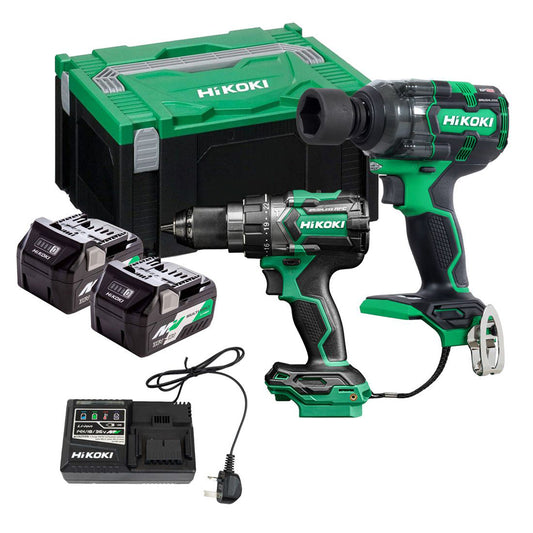 Hikoki KC18DCJCZ 18V Brushless Combi Drill & Impact Wrench Twin Kit with 2 x 5.0Ah Batteries, Charger & Case