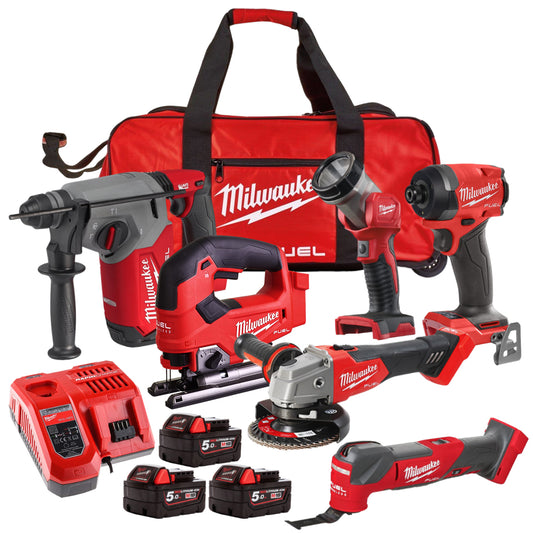 Milwaukee M18FPP6L3-503B 18V Brushless 6 Piece Tool Kit with 3 x 5.0Ah Batteries Charger & Wheeled Bag 4933498916