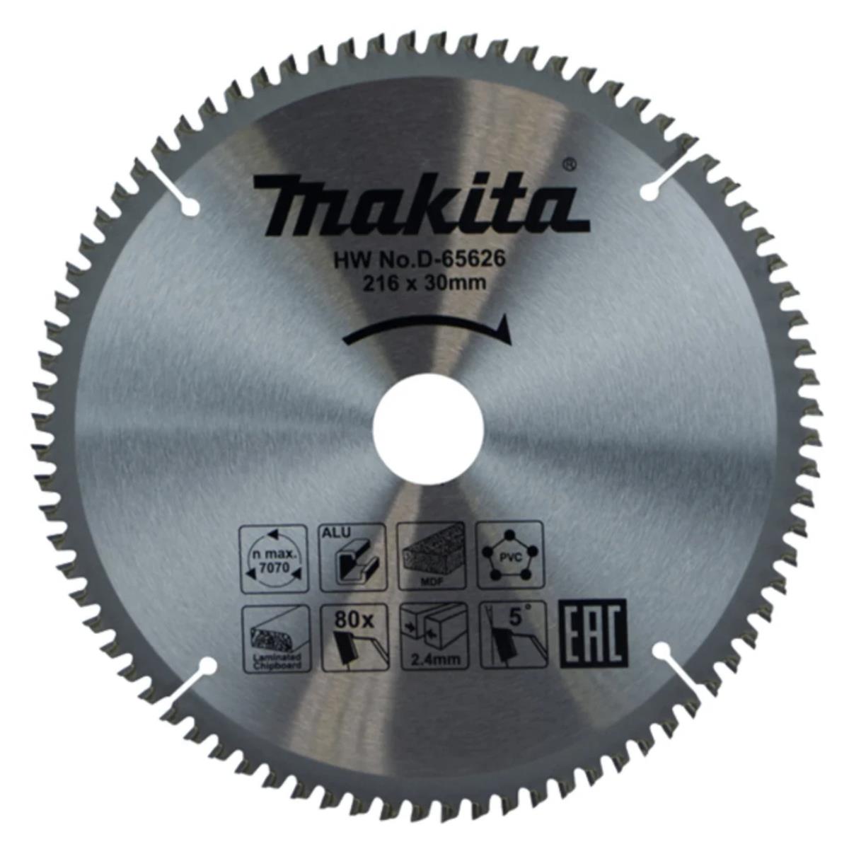 Makita D-65626 TCT Multi-Purpose Circular Saw Blade 216mm x 30mm x 80T