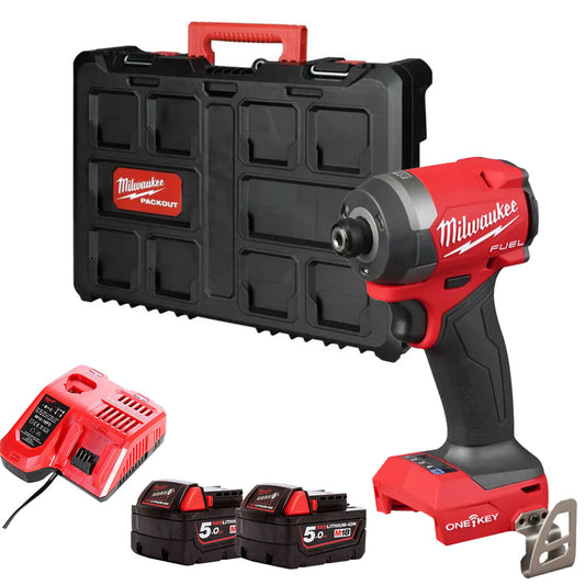Milwaukee M18ONEID3-502X FUEL 18V Brushless 1/4" Impact Driver with 2 x 5.0Ah Batteries, Charger & Empty Tool Box (Without Inlay)