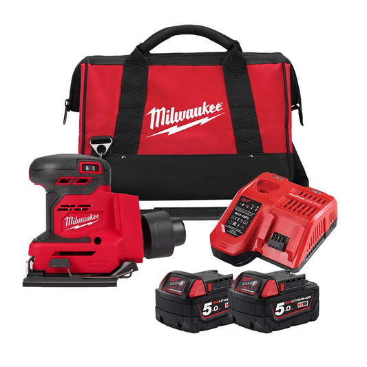Milwaukee M18BQSS-502B 18V 1/4 Sheet Sander with 2 x 5.0Ah Battery, Charger & Bag 4933479968