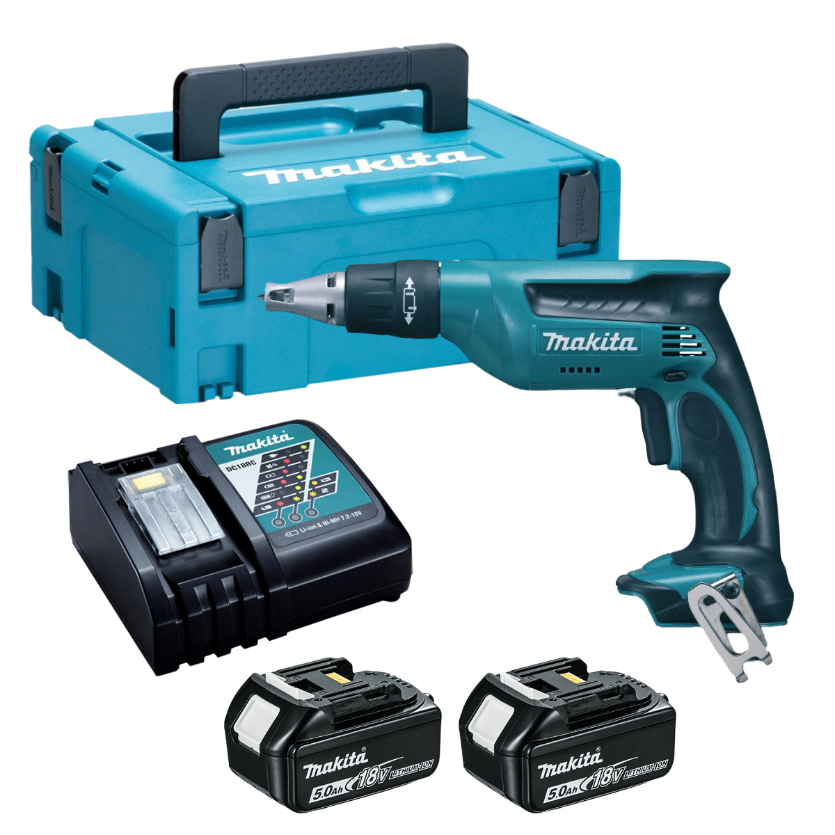 Makita DFS451RTJ 18V LXT Drywall Screwdriver With 2 x 5.0Ah Batteries, Charger In Case