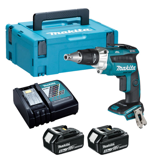 Makita DFS250RTJ 18V LXT Brushless Drywall Screwdriver With 2 x 5.0Ah Batteries, Charger In Case