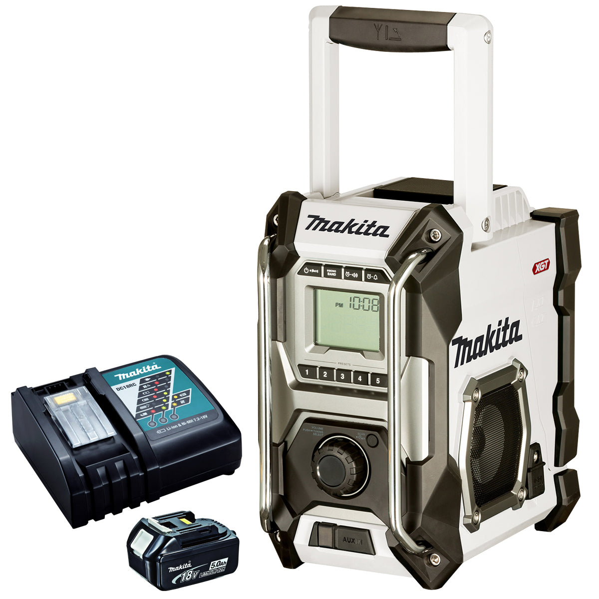 Makita MR001GZ01 12V / 40V / CXT / LXT / XGT Job Site Radio White with 1 x  5.0Ah Battery & Charger