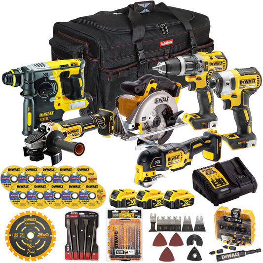 Dewalt 18V 6 Piece Power Tool Kit with 3 x 5.0Ah Battery Charger & Accessories Set T4TKIT-17217DCG412