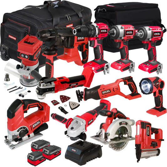 Excel 18V 12 Piece Power Tool Kit with 3 x 4.0Ah Battery & Charger EXLKIT-17314