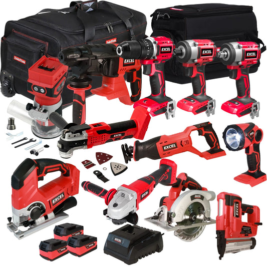 Excel 18V 12 Piece Power Tool Kit with 3 x 5.0Ah Battery & Charger EXLKIT-17304