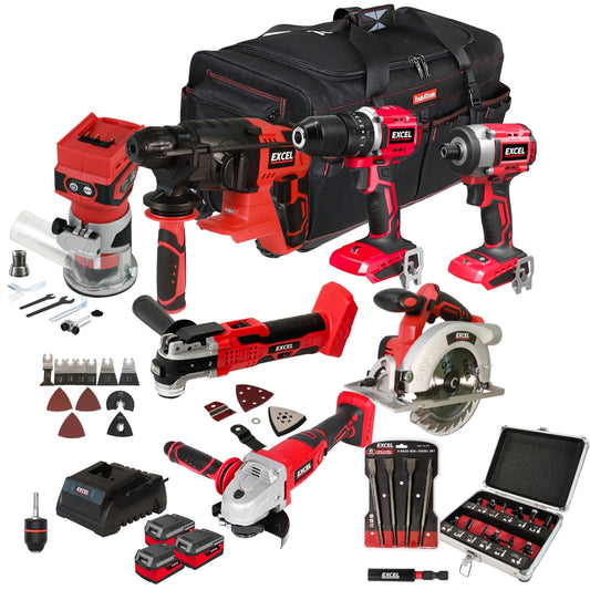 Excel 18V 7 Piece Power Tool Kit with 3 x 4.0Ah Battery Charger & Accessories EXLKIT-17311