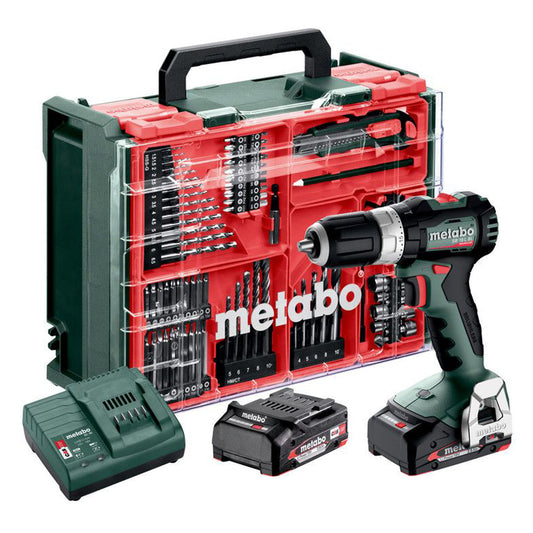 Metabo SB 18 L BL SET 18V Brushless Combi Drill with 2 x 2.0Ah Battery, Charger & 78 Piece Mobile Workshop Accessory Set in Case 613157710
